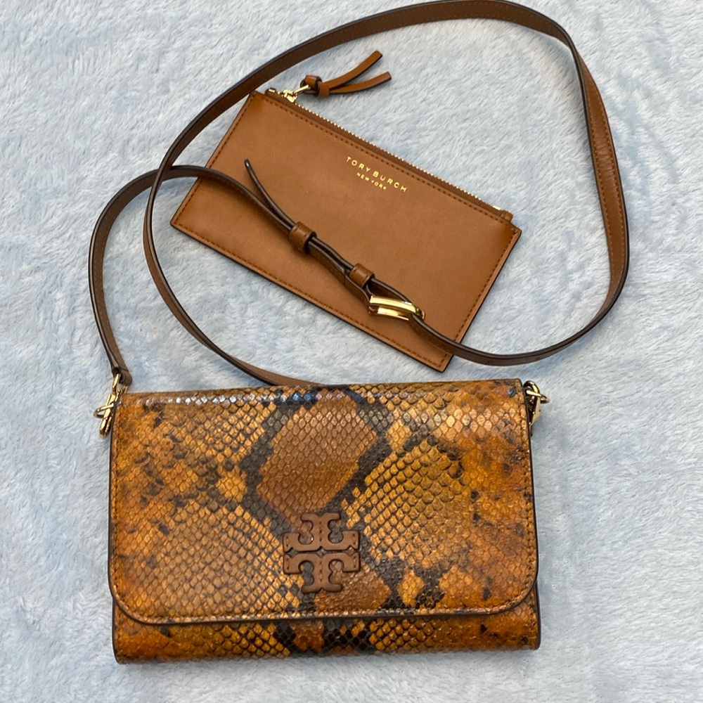 Tory Burch snakeskin leather purse clutch with matching wallet